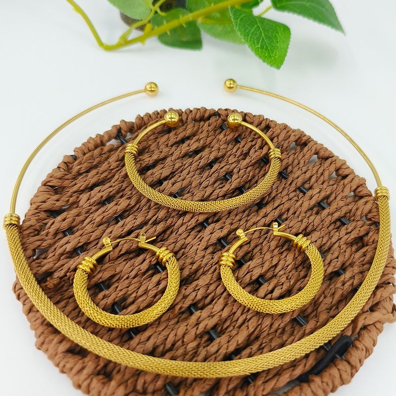 Edelstahl 304 18 Karat Vergoldet Retro Einfacher Stil Überzug Geometrisch Einfarbig Armbänder Ohrringe Halskette