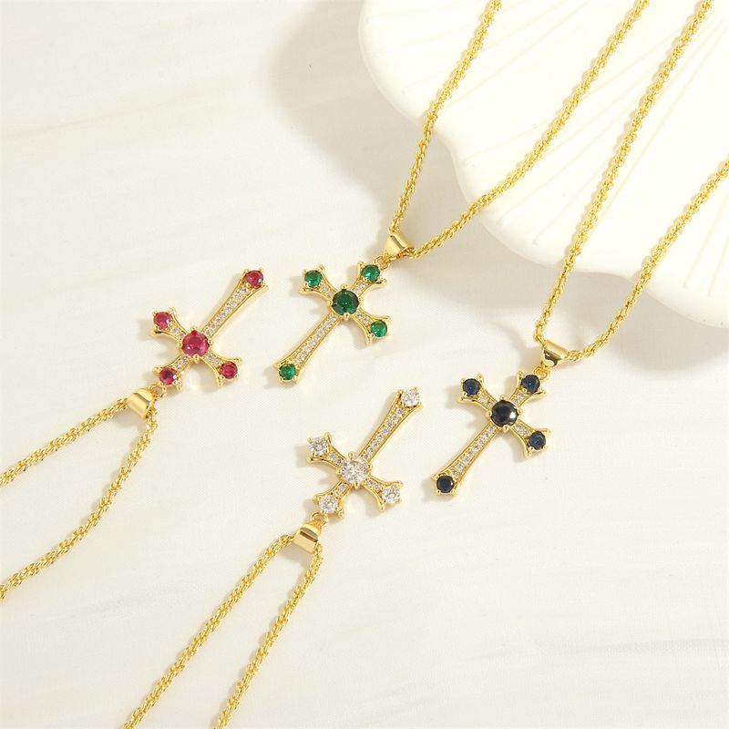 Einfacher Stil Kreuzen Herzform Kupfer 18 Karat Vergoldet Zirkon Halskette Mit Anhänger In Masse