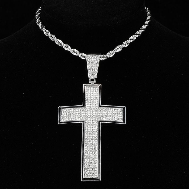 Casual Hip-hop Cross Solid Color Stainless Steel Alloy Inlay Rhinestones Unisex Pendant Necklace