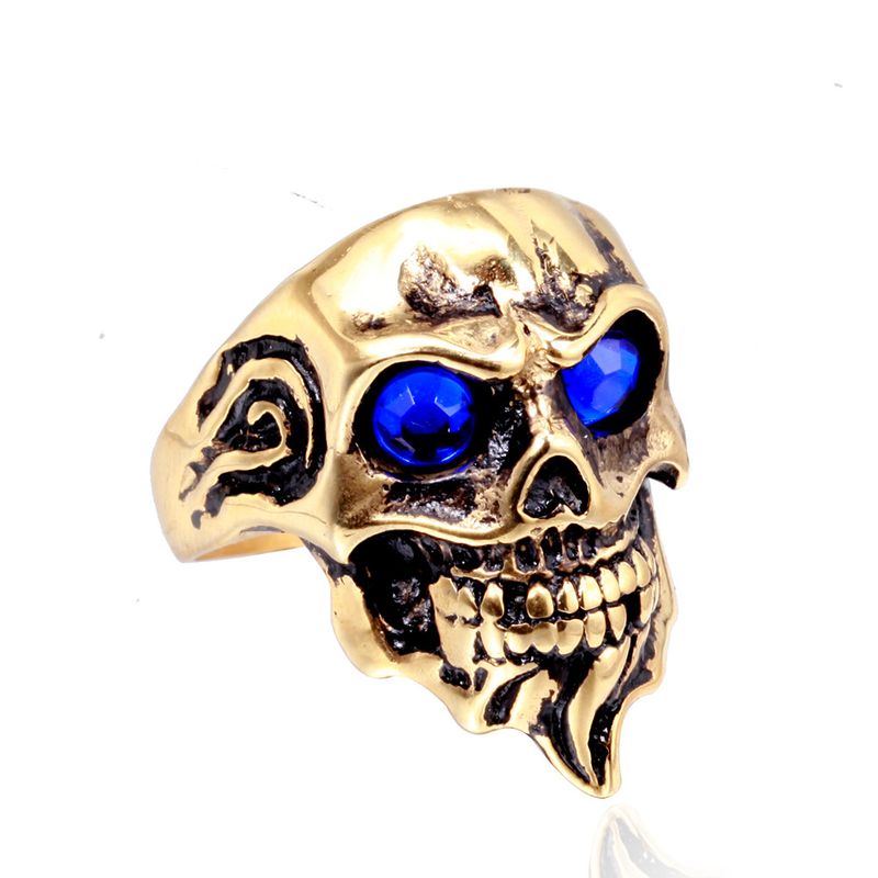 Casual Skull Stainless Steel Polishing Rhinestones 18K Gold Plated Men'S Rings