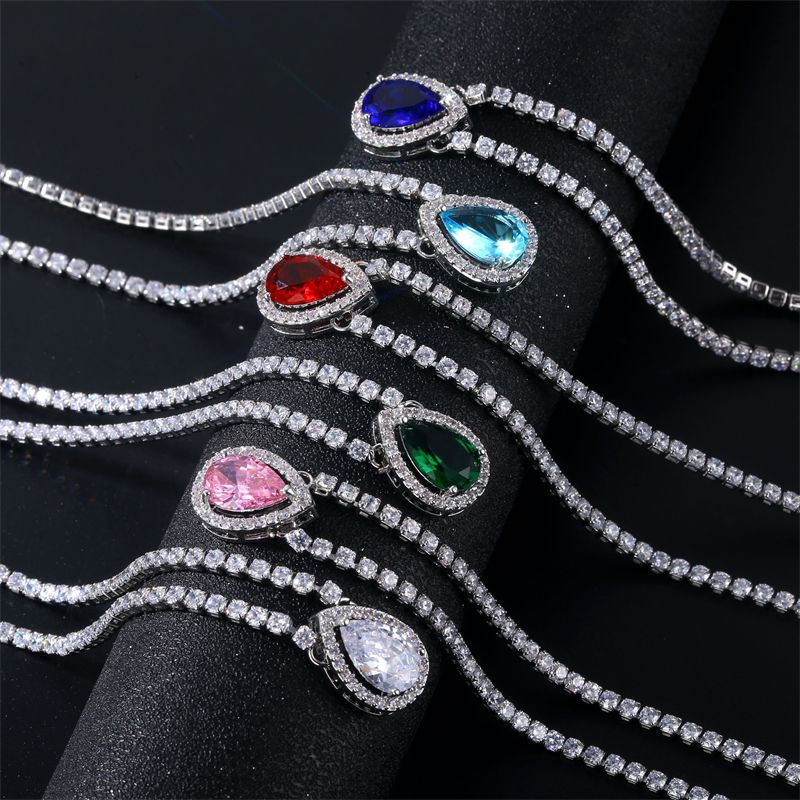 Wholesale Casual Classic Style Water Droplets Copper Inlay Rhodium Plated Zircon Pendant Necklace