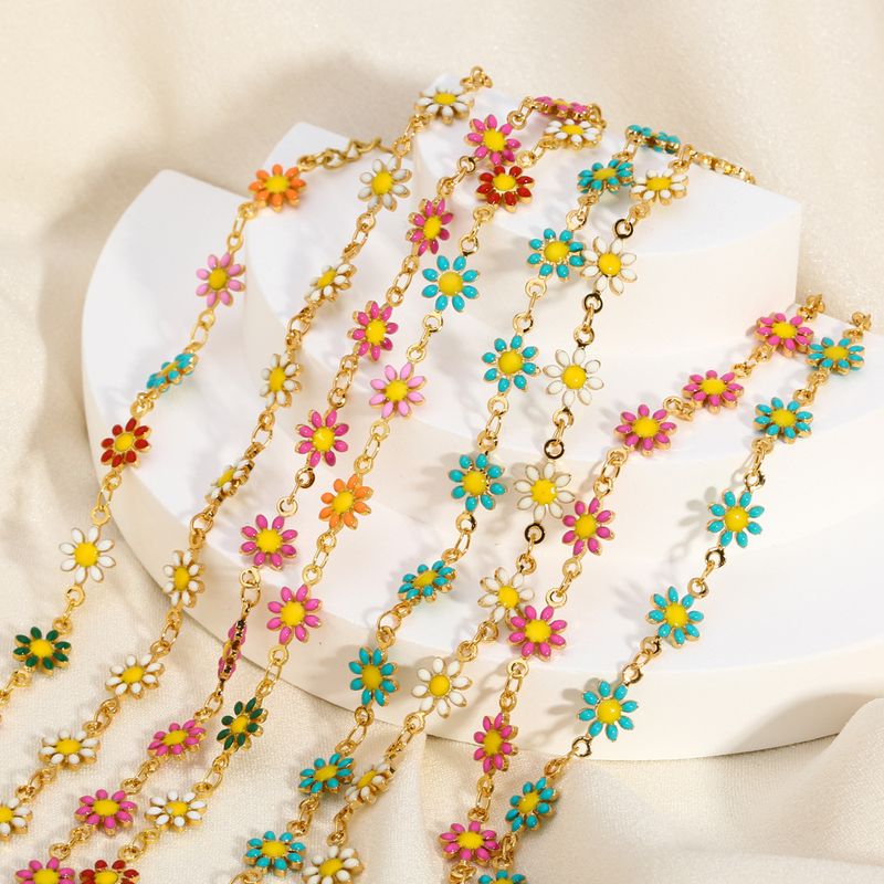 201 Edelstahl 18 Karat Vergoldet Hawaiisch Bohemien Emaille Überzug Chrysantheme Halskette