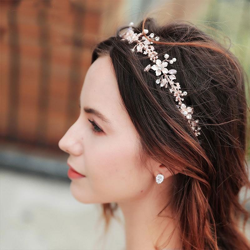 Simple Pearl Bridal Hair Band Rose Gold Jelly Rhinestone Alloy Headband Wedding Headwear Accessories