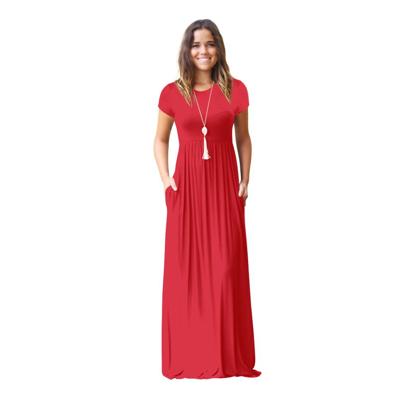 Robe Régulière Pour Femmes Décontracté Col Rond Manches Courtes Couleur Unie Maxi Robe Longue Quotidien Rue