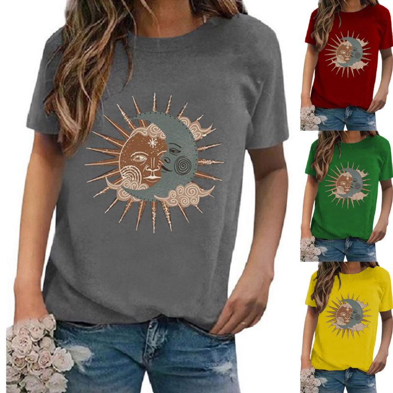 Women's T-shirt Short Sleeve T-shirts Printing Casual Vintage Style Sun Moon