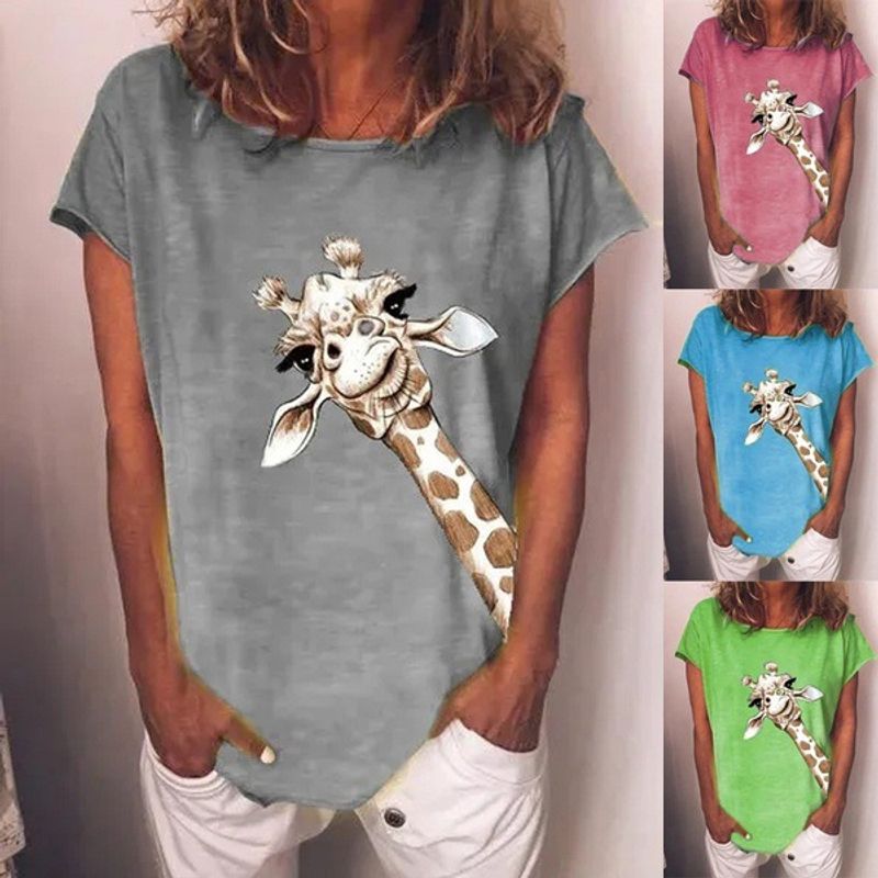 Femmes T-shirt Manche Courte T-shirts Impression Décontractée Girafe