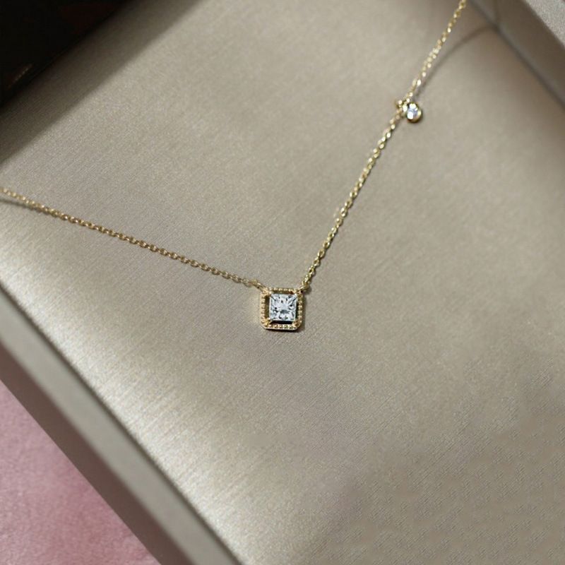 Simple Style Square Sterling Silver Plating Inlay Zircon Gold Plated Silver Plated Pendant Necklace