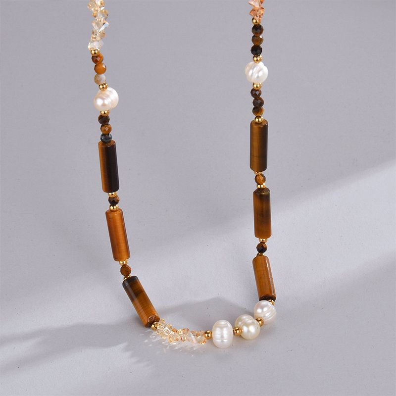 Artificial Pearl Natural Stone 14K Gold Plated Cute Beaded Plating Color Block Necklace