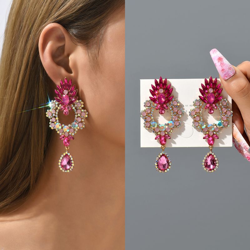 1 Par Estilo Simple Flor Diamante De Imitación Embutido Piedras Preciosas Artificiales Mujeres Aretes