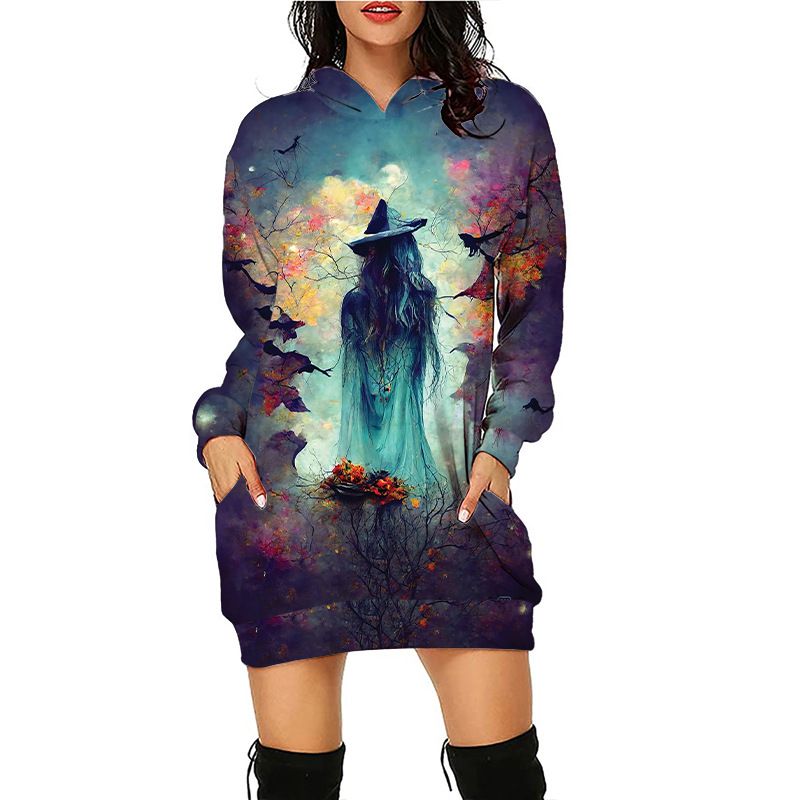 Mujeres Sudadera Manga Larga Sudaderas Con Capucha Y Sudaderas Impresión Casual Gato Esqueleto Fantasma