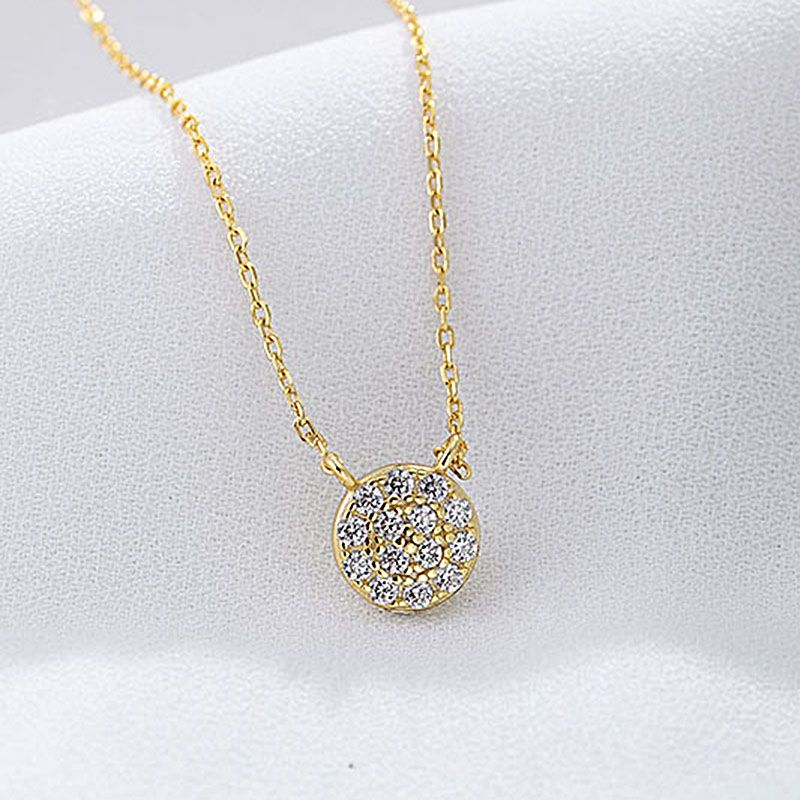 Simple Style Round Sterling Silver Plating Inlay Zircon 14k Gold Plated Rhodium Plated Pendant Necklace