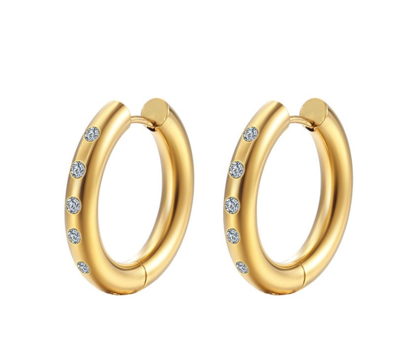 1 Paire Style Simple Style Classique Couleur Unie Placage Incruster Acier Au Titane Strass Plaqué Or 18k Des Boucles D'oreilles