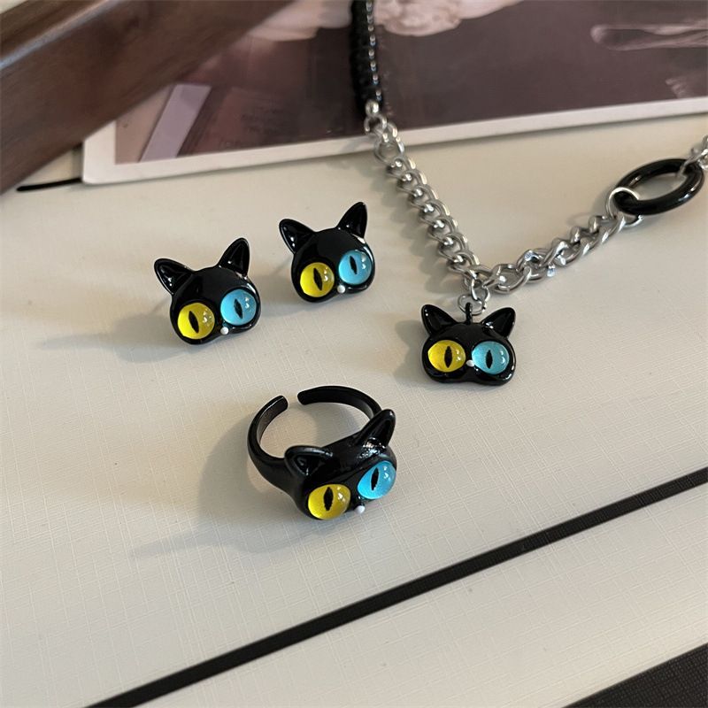 Dame Einfacher Stil Katze Titan Stahl Überzug Ringe Ohrringe Halskette