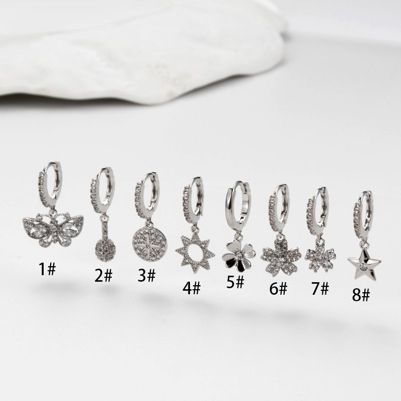 1 Piece Ear Cartilage Rings & Studs Simple Style Korean Style Geometric Flower Butterfly 316 Stainless Steel  Plating Inlay Zircon