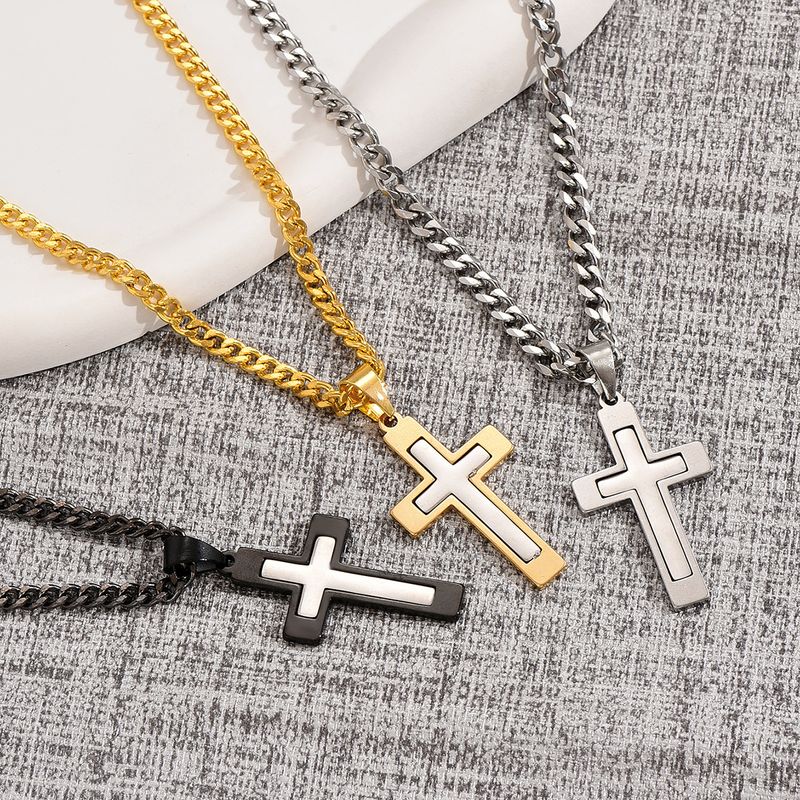 Casual Hip-hop Cross Stainless Steel Titanium Steel Plating Pendant Necklace