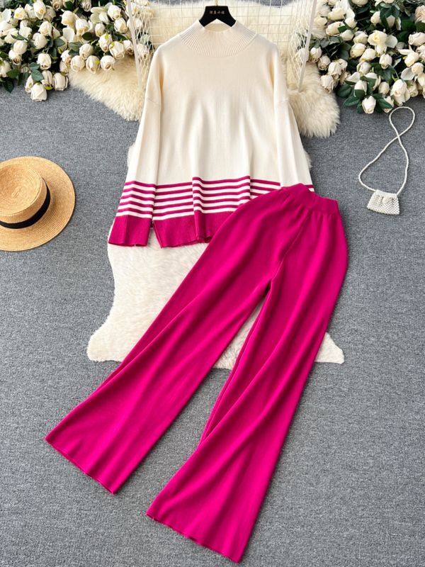 Daily Women's Vintage Style Color Block Stripe Polyester Blending Pants Sets Pants Sets