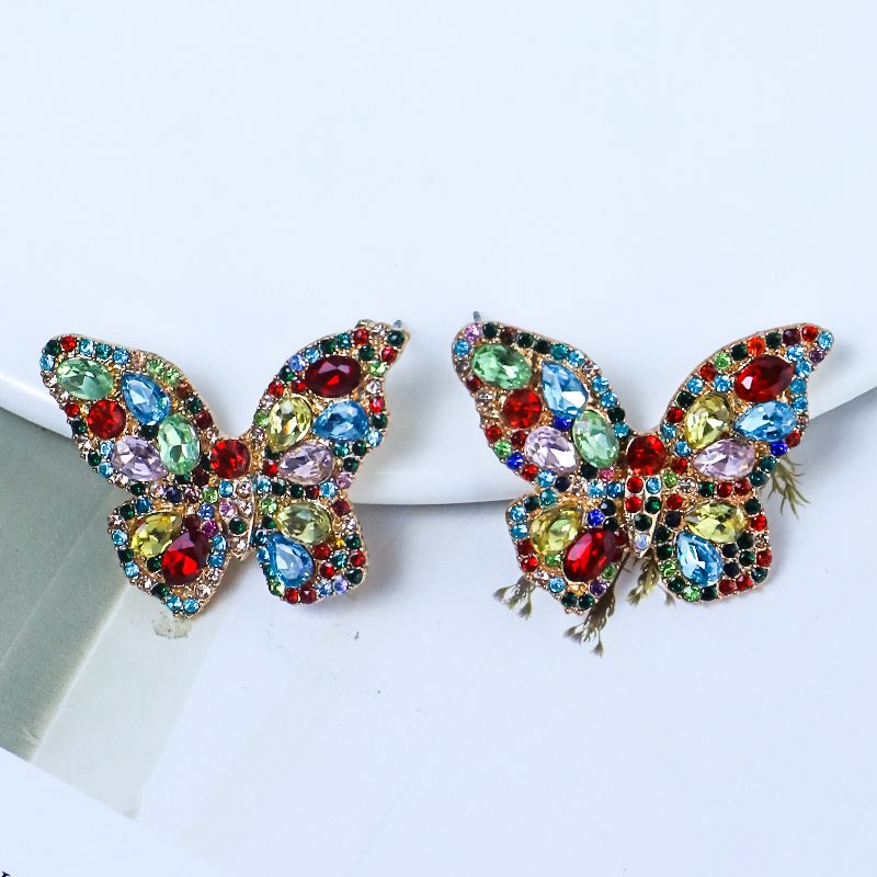 1 Paire Brillant Papillon Incruster Alliage Strass Boucles D'oreilles