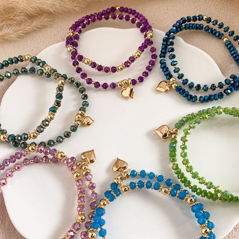 Modern Style Heart Shape Solid Color Glass Knitting Women's Bracelets