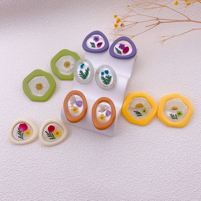 1 Pair Simple Style Flower Printing Plastic Resin Ear Studs