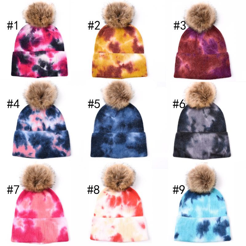 Unisex Ig-stil Strassenmode Tie-dye Pompons Wollmütze