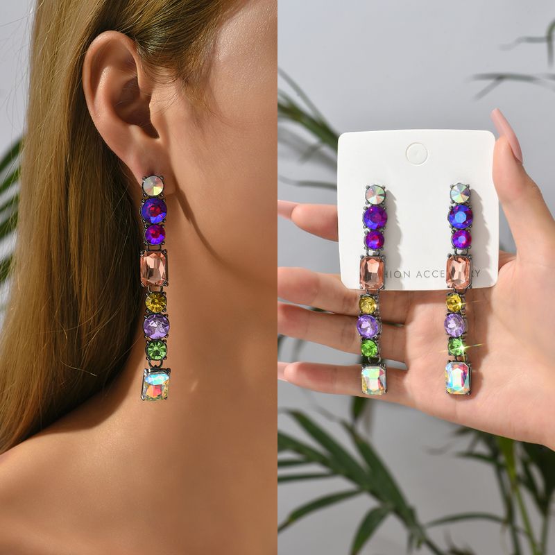 1 Pair Ethnic Style Geometric Metal Plating Inlay Artificial Gemstones Women's Drop Earrings