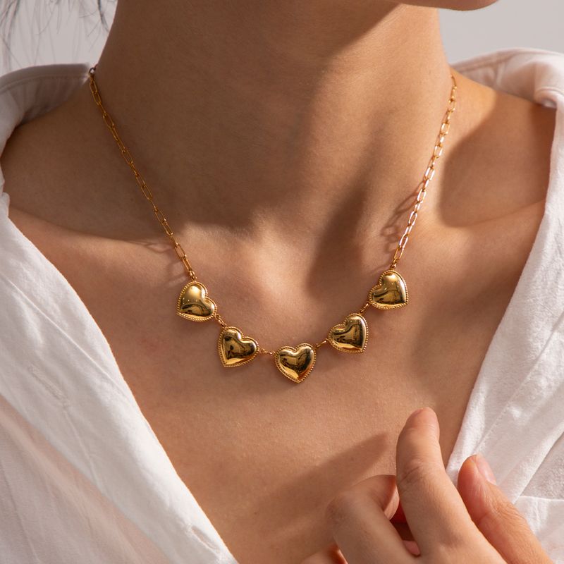 Ig Style Heart Shape Stainless Steel 18k Gold Plated Necklace In Bulk