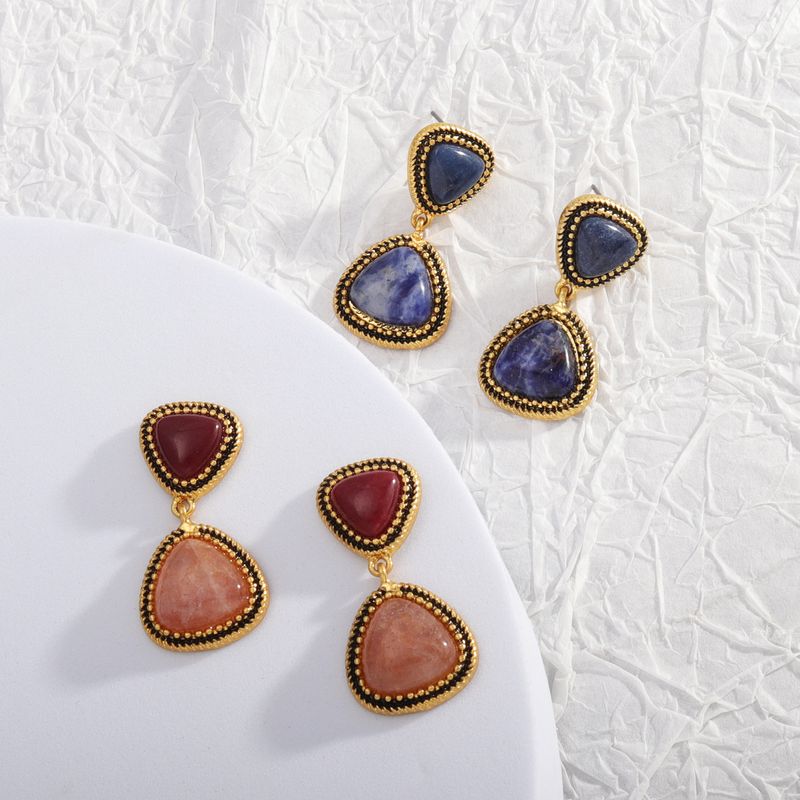 1 Pair Retro Water Droplets Plating Alloy Stone 18k Gold Plated Drop Earrings