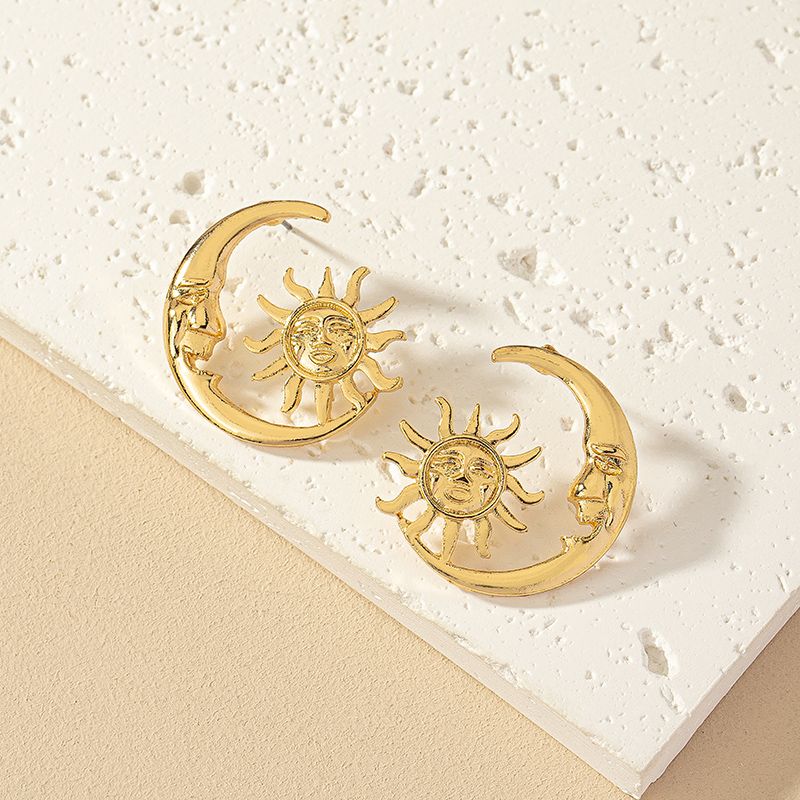1 Paire Style Ig Style Simple Style Coréen Soleil Lune Placage Alliage Boucles D'oreilles