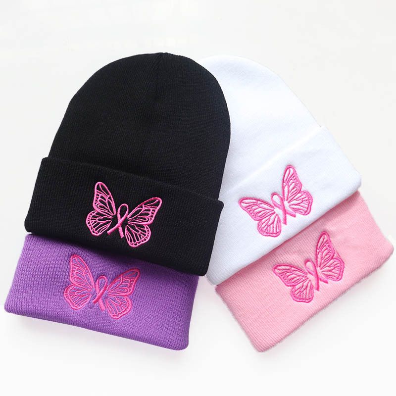 Women's Simple Style Butterfly Embroidery Crimping Wool Cap