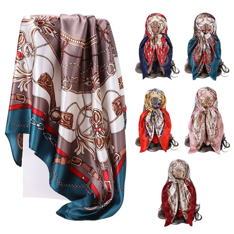 Women's Retro Simple Style Flower Chains Print Satin Printing Silk Scarf