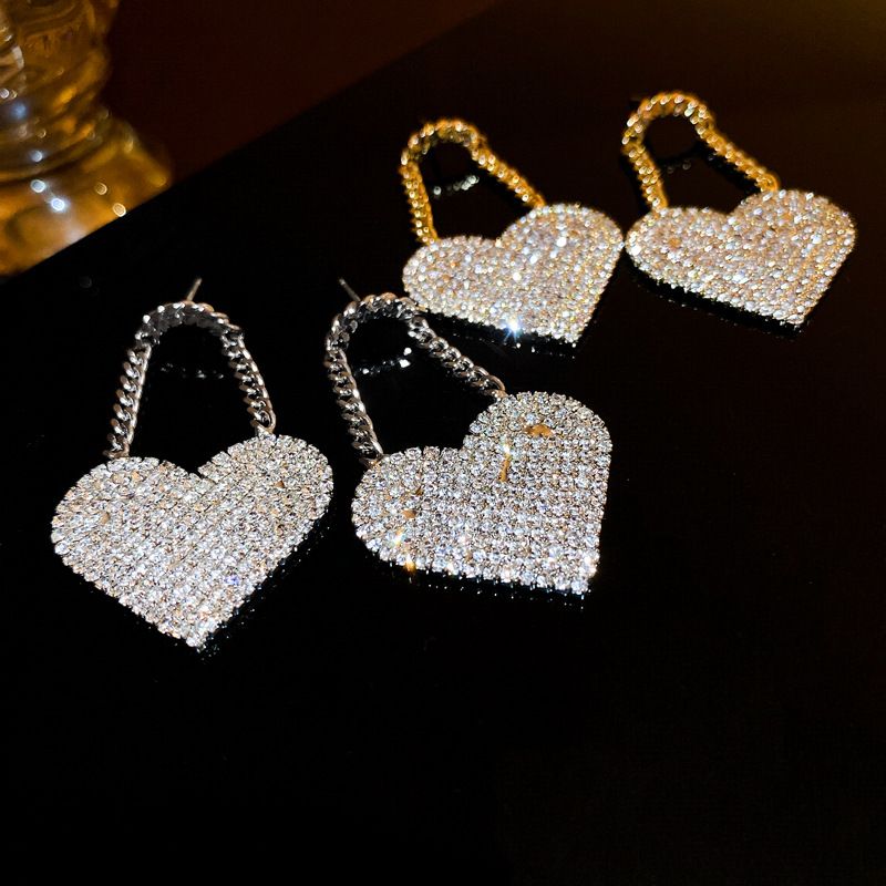 1 Pair Korean Style Heart Shape Inlay Alloy Zircon Drop Earrings
