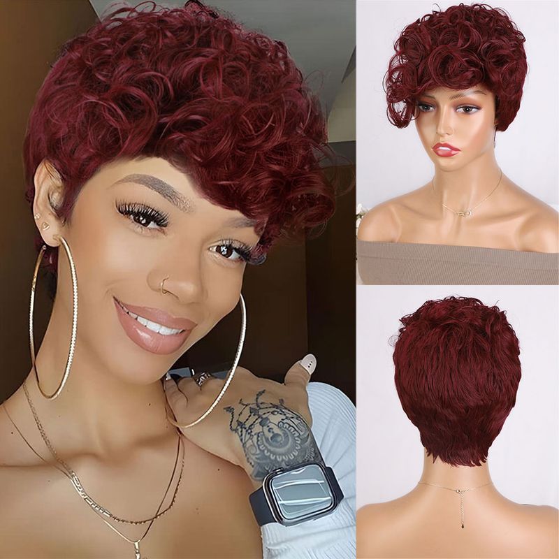 Women's Elegant Party Street Chemical Fiber High Temperature Wire Side Points Short Curly Hair Wigs