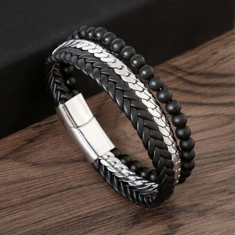 Hip-hop Rock Roman Style Solid Color Stainless Steel Men's Bangle