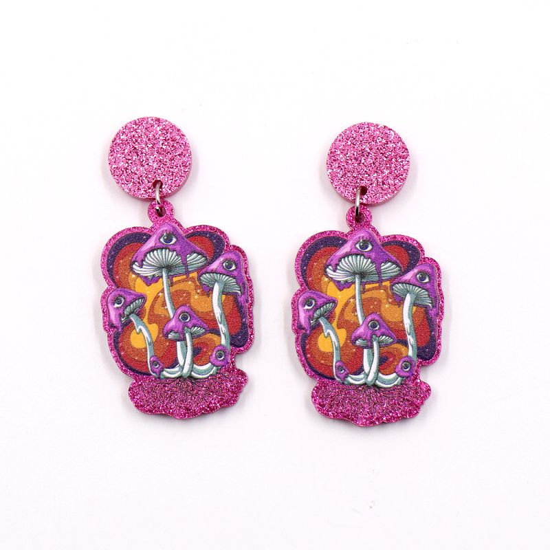 1 Pair Simple Style Mushroom Printing Arylic Drop Earrings
