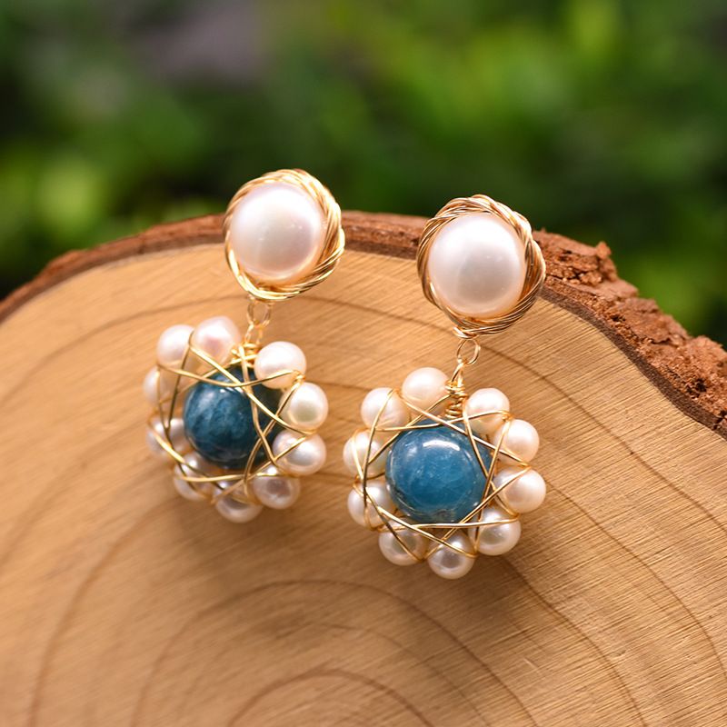 1 Pair Retro Sweet Multicolor Plating Crystal Freshwater Pearl Copper 18k Gold Plated Drop Earrings