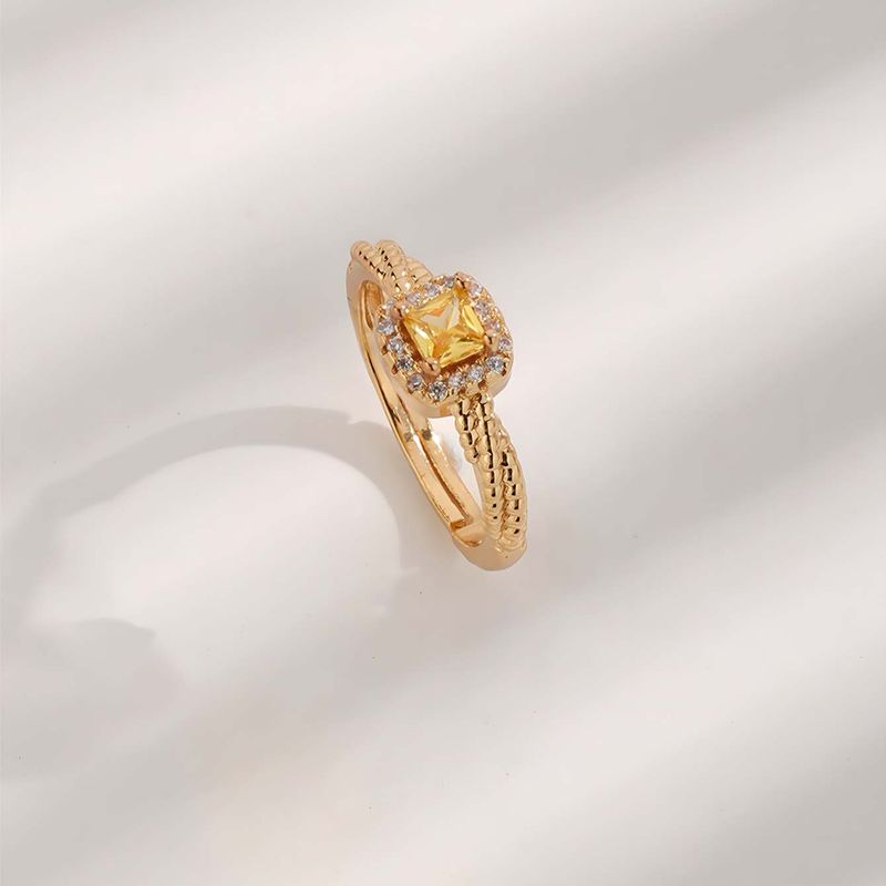 Glam Luxuriös Quadrat Titan Stahl Überzug Inlay Zirkon Vergoldet Offener Ring