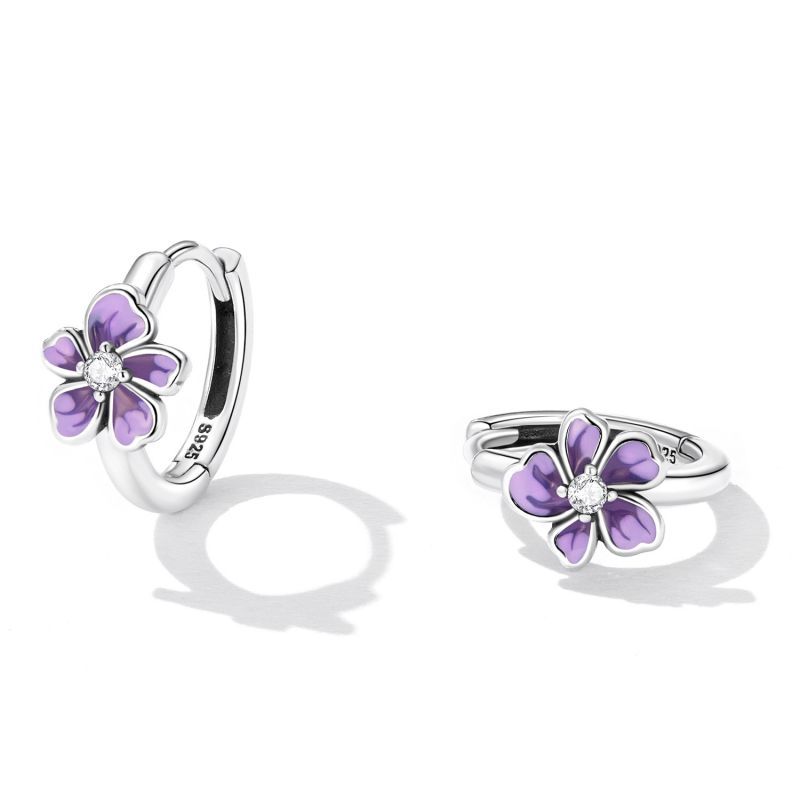 1 Pair Cute Floral Inlay Sterling Silver Zircon Earrings Ear Studs