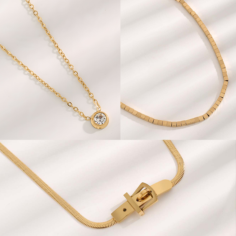 Simple Style Solid Color Titanium Steel Plating Inlay Zircon Gold Plated Pendant Necklace