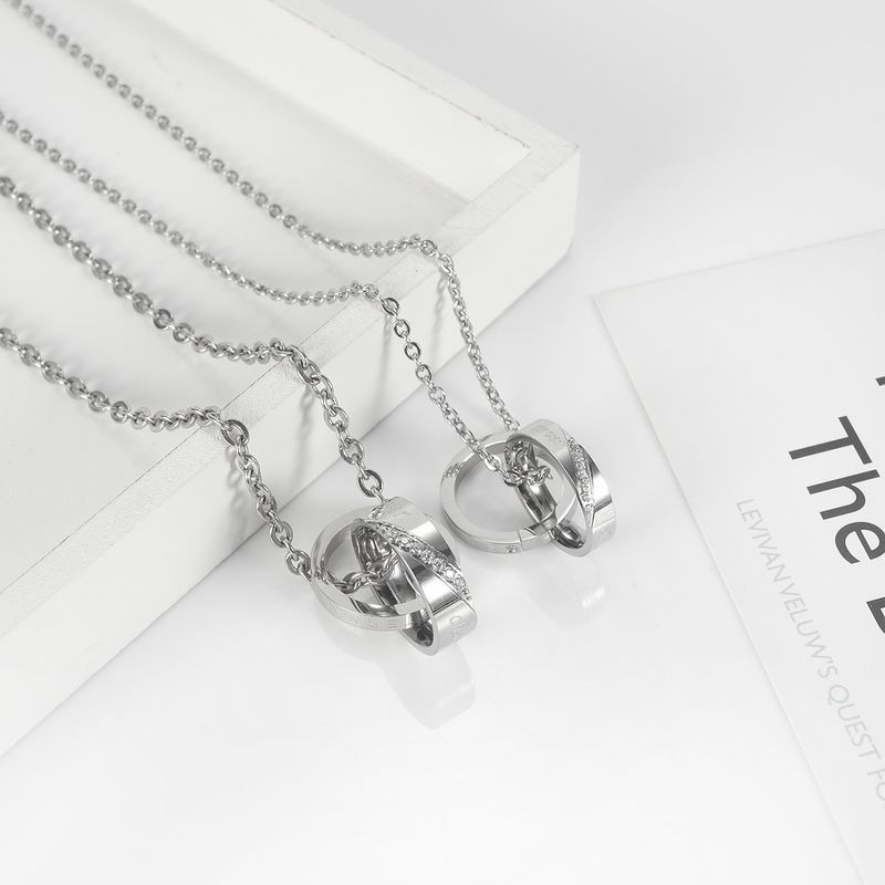 Einfacher Stil Runden Brief Titan Stahl Inlay Zirkon Halskette