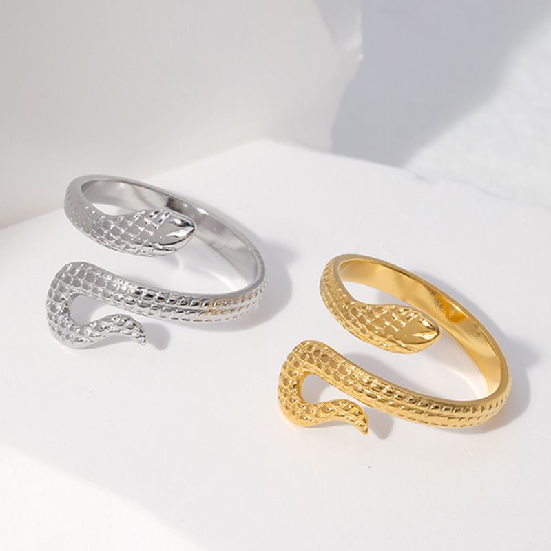 304 Stainless Steel 18K Gold Plated Cool Style Irregular Snake Open Rings
