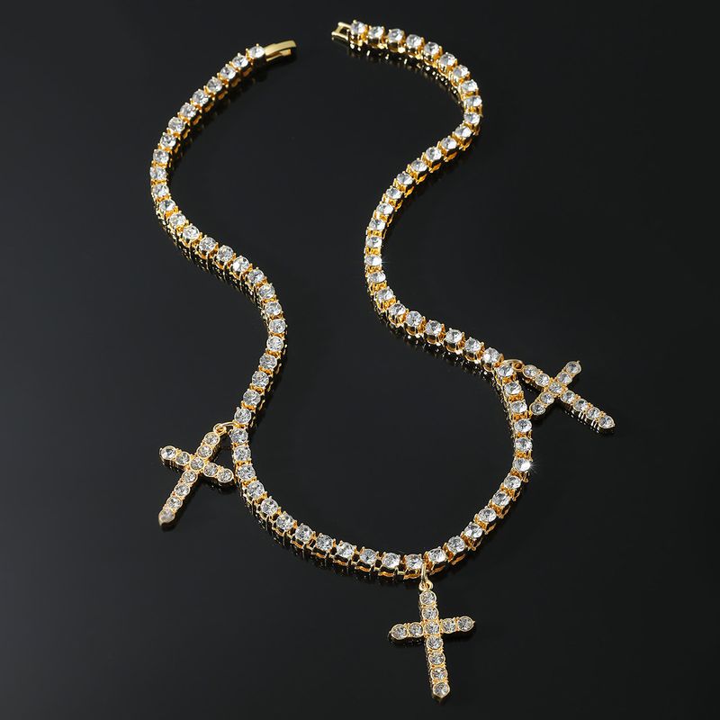 Hip-hop Cross Zinc Alloy Inlay Rhinestones Men's Pendant Necklace