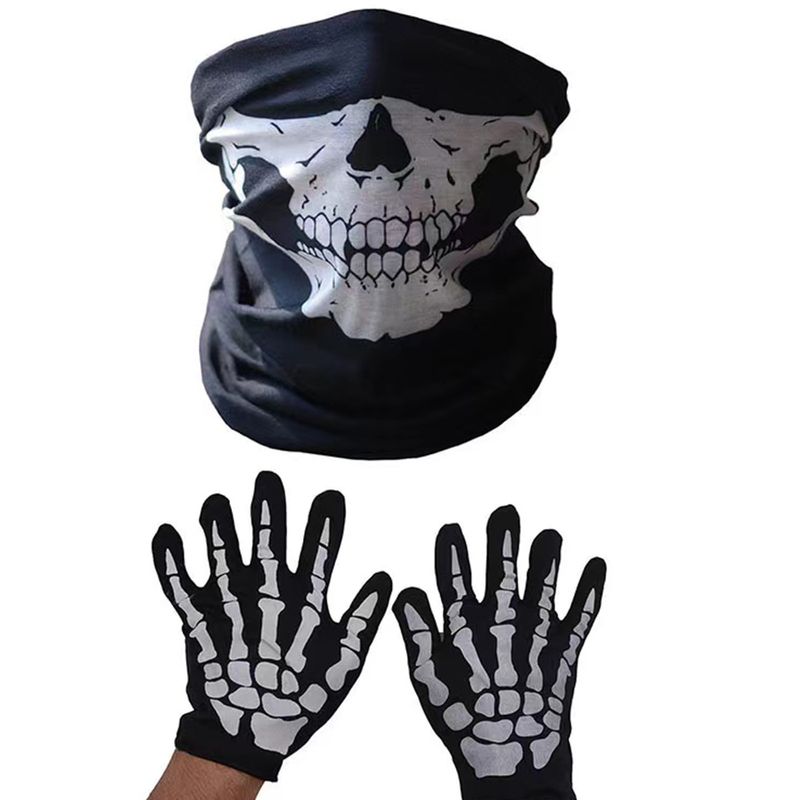 Halloween Gothic Exaggerated Skeleton Skull Party Festival Gloves And Masks