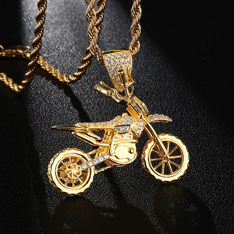 Casual Motorcycle Stainless Steel Copper Inlay Zircon Unisex Pendant Necklace