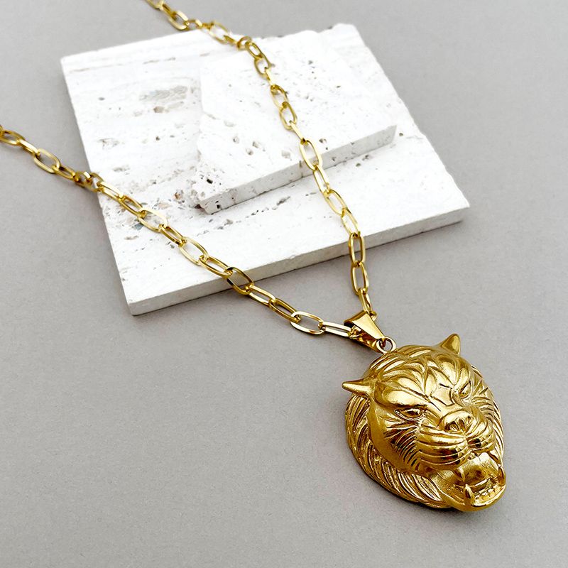 Edelstahl 304 Vergoldet Lässig Toller Stil Polieren Überzug Löwe Halskette Mit Anhänger Lange Halskette