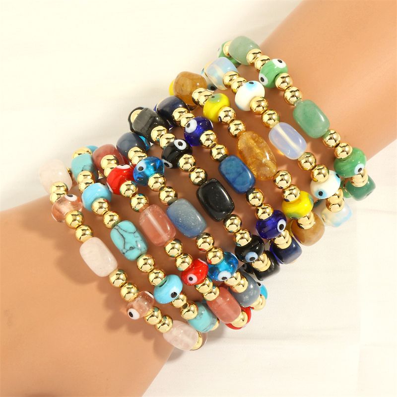 Simple Style Eye Artificial Gemstones Glass Beaded Handmade 18k Gold Plated Women's Bracelets