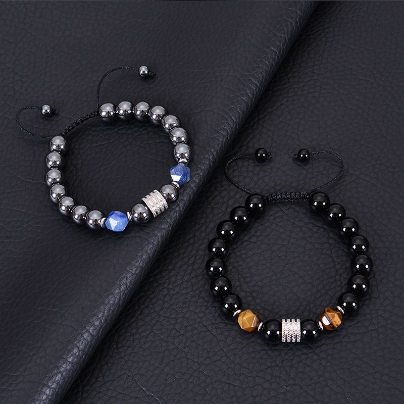 Streetwear Geometric Stainless Steel Tiger Eye Obsidian Men's Bracelets