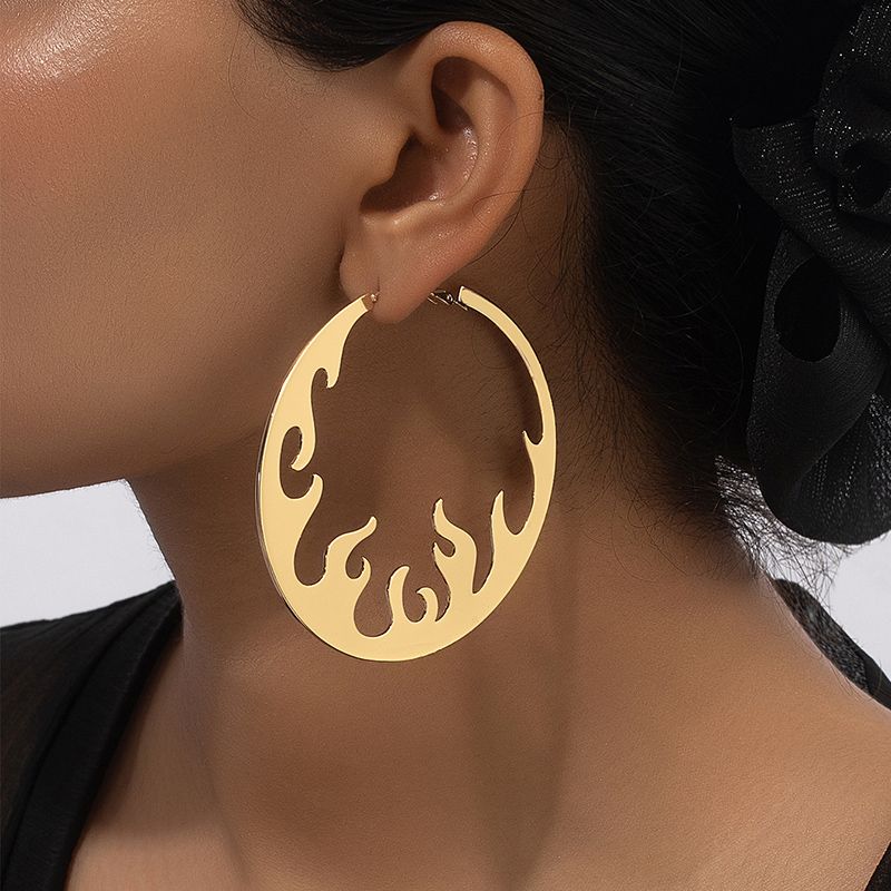 1 Pair Basic Lady Round Plating Hollow Out Alloy 14k Gold Plated Hoop Earrings