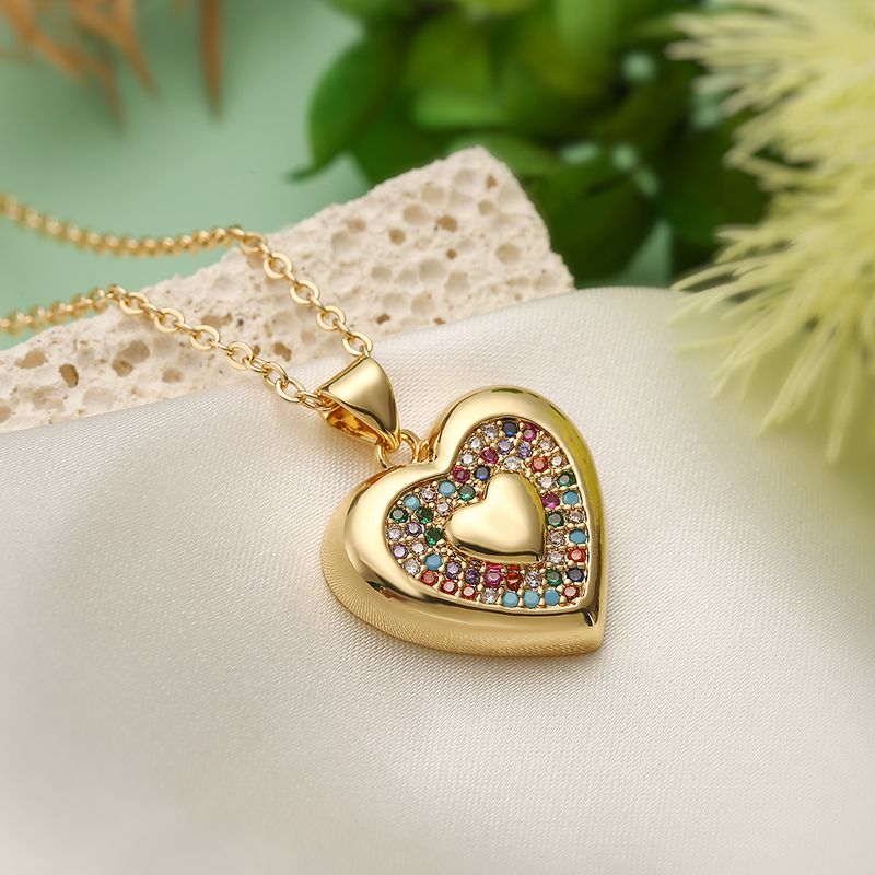 Elegant Einfacher Stil Herzform Kupfer Überzug Inlay Zirkon 18 Karat Vergoldet Halskette Mit Anhänger