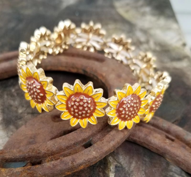 Elegant Pastoral Sunflower Alloy Enamel Women's Bracelets