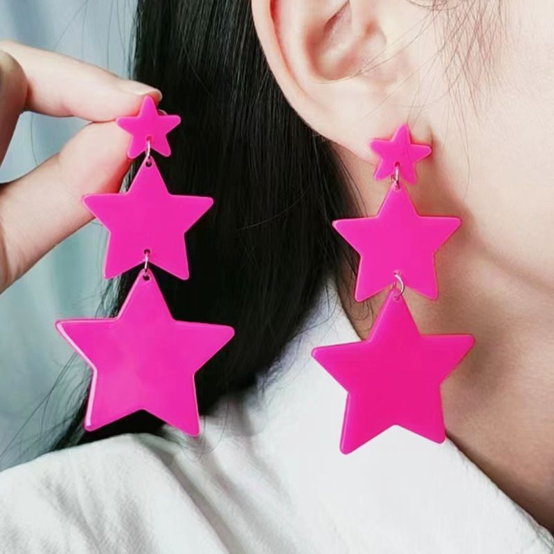 Wholesale Jewelry Elegant Cute Geometric Star Arylic Spray Paint Drop Earrings
